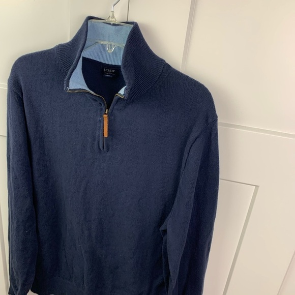 J Crew Factory Mens XL 100% Cotton half zip sweater Navy Blue Mock Neck - Picture 4 of 10